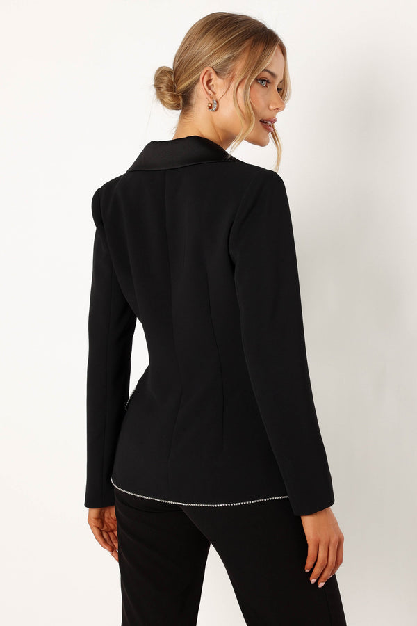 OUTERWEAR @Shiloh Crystal Embellished Blazer - Black