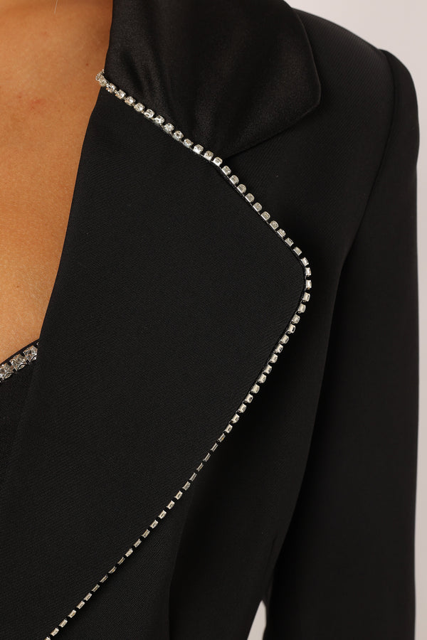 OUTERWEAR @Shiloh Crystal Embellished Blazer - Black