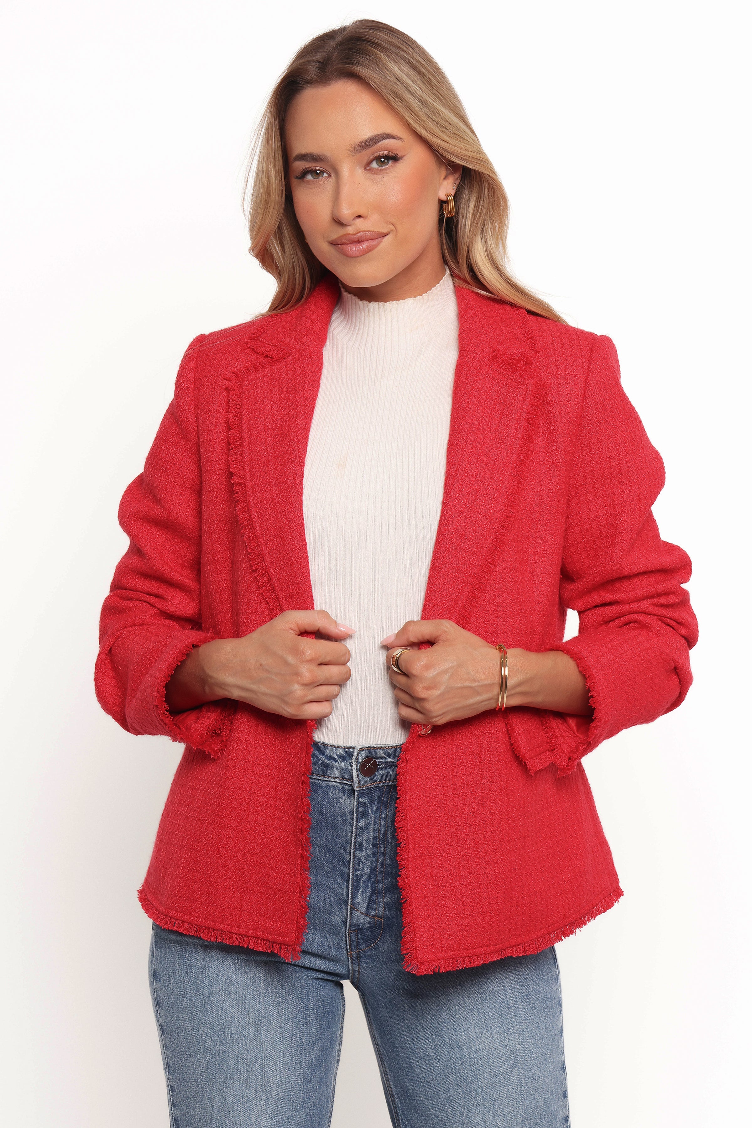 OUTERWEAR Simona Single Button Twill Blazer - Red