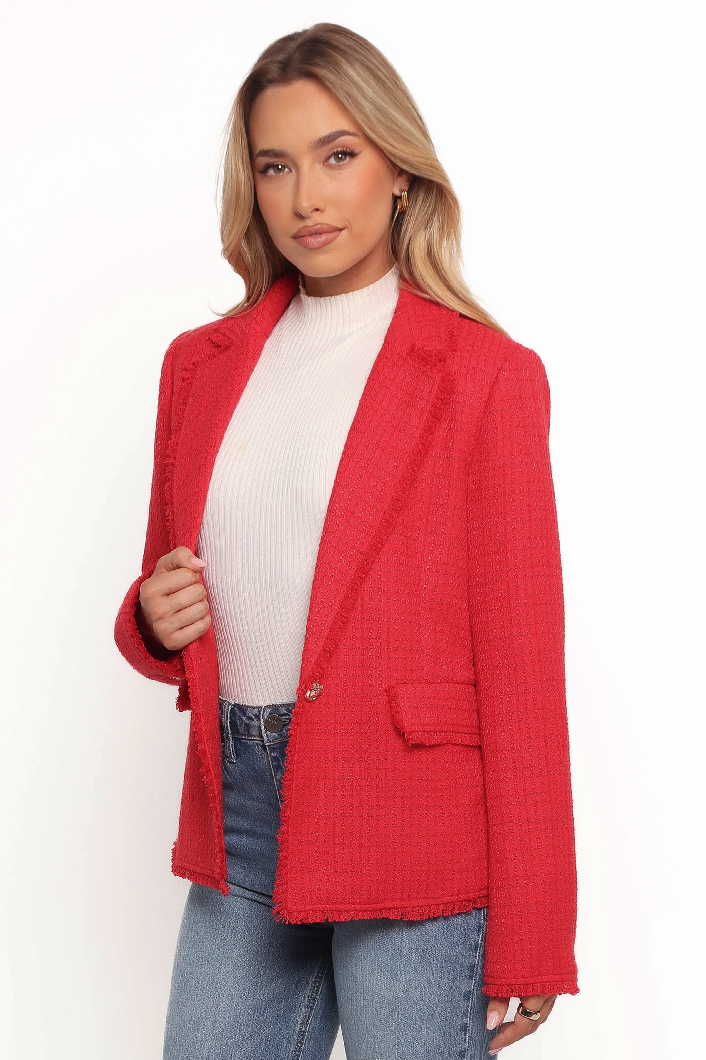 OUTERWEAR Simona Single Button Twill Blazer - Red