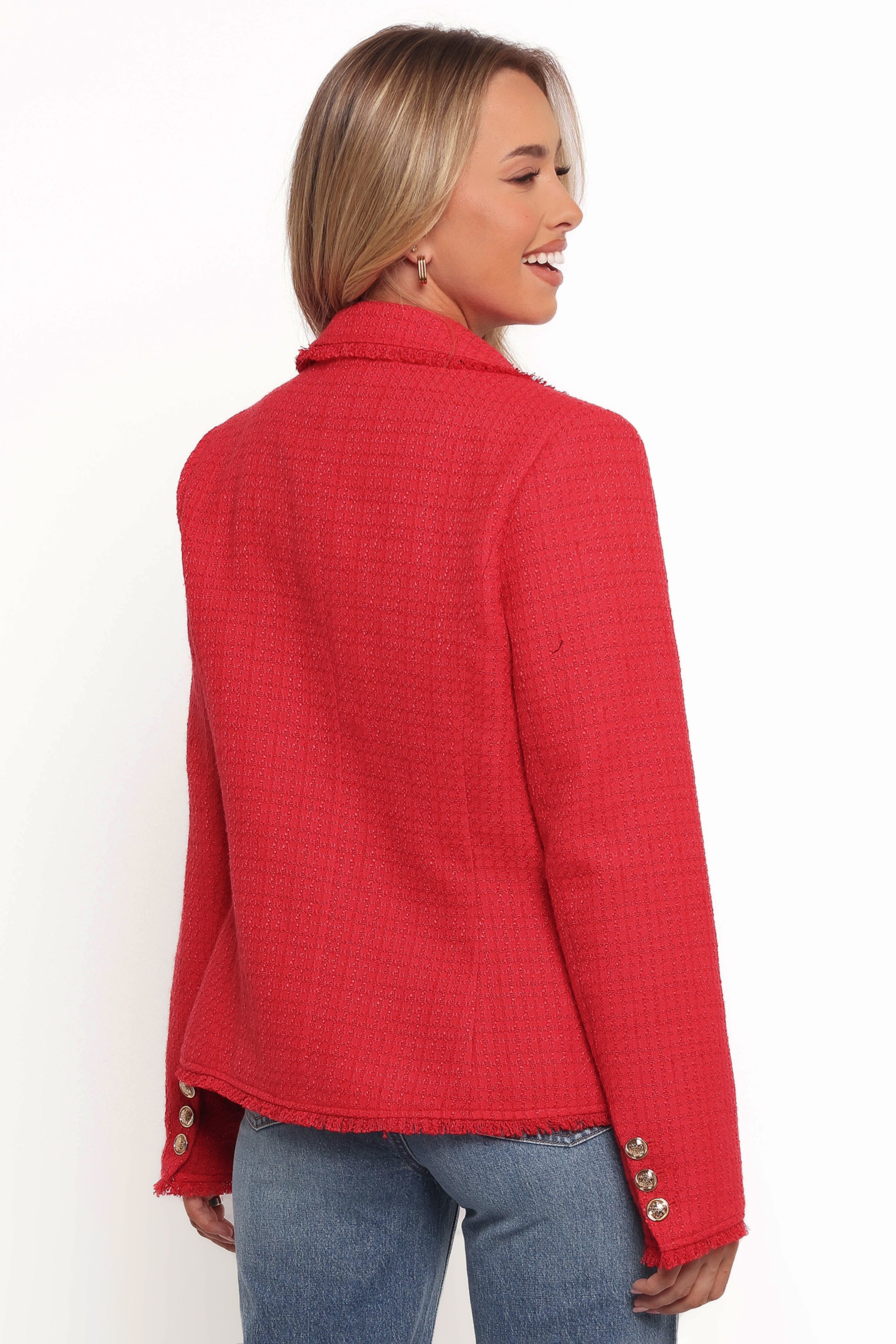 OUTERWEAR Simona Single Button Twill Blazer - Red