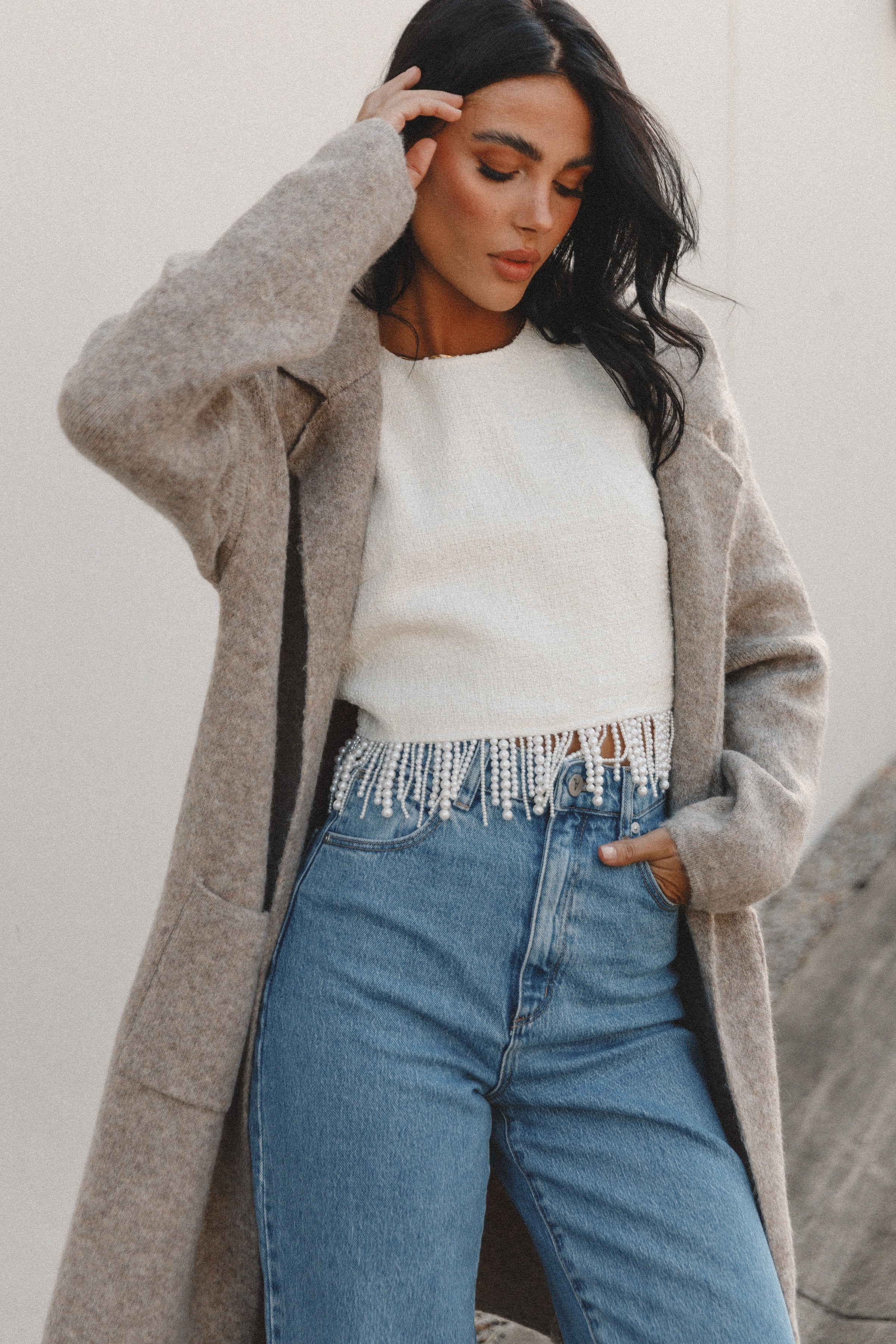 OUTERWEAR Skylar Open Front Coatigan - Taupe