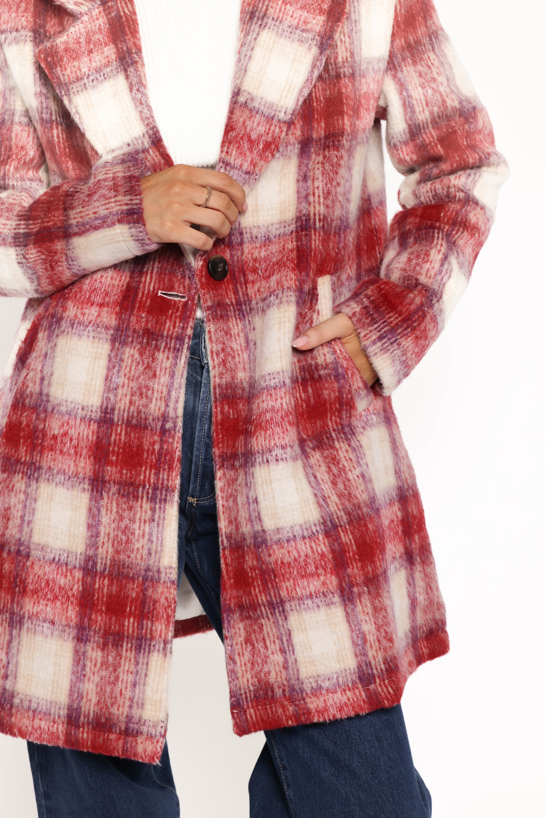OUTERWEAR Travistine Long Plaid Coat - Pink