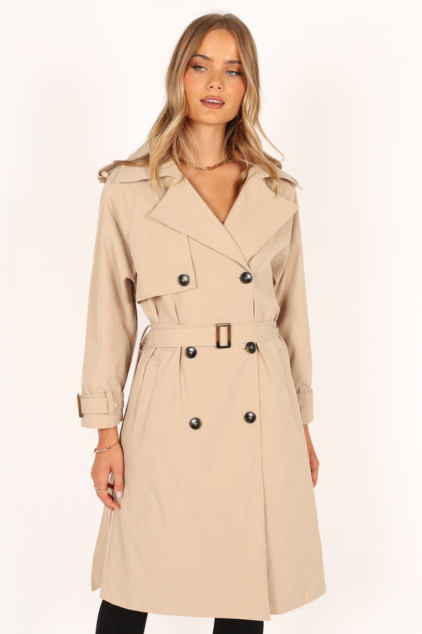 OUTERWEAR Trina Button Front Trench Coat - Beige