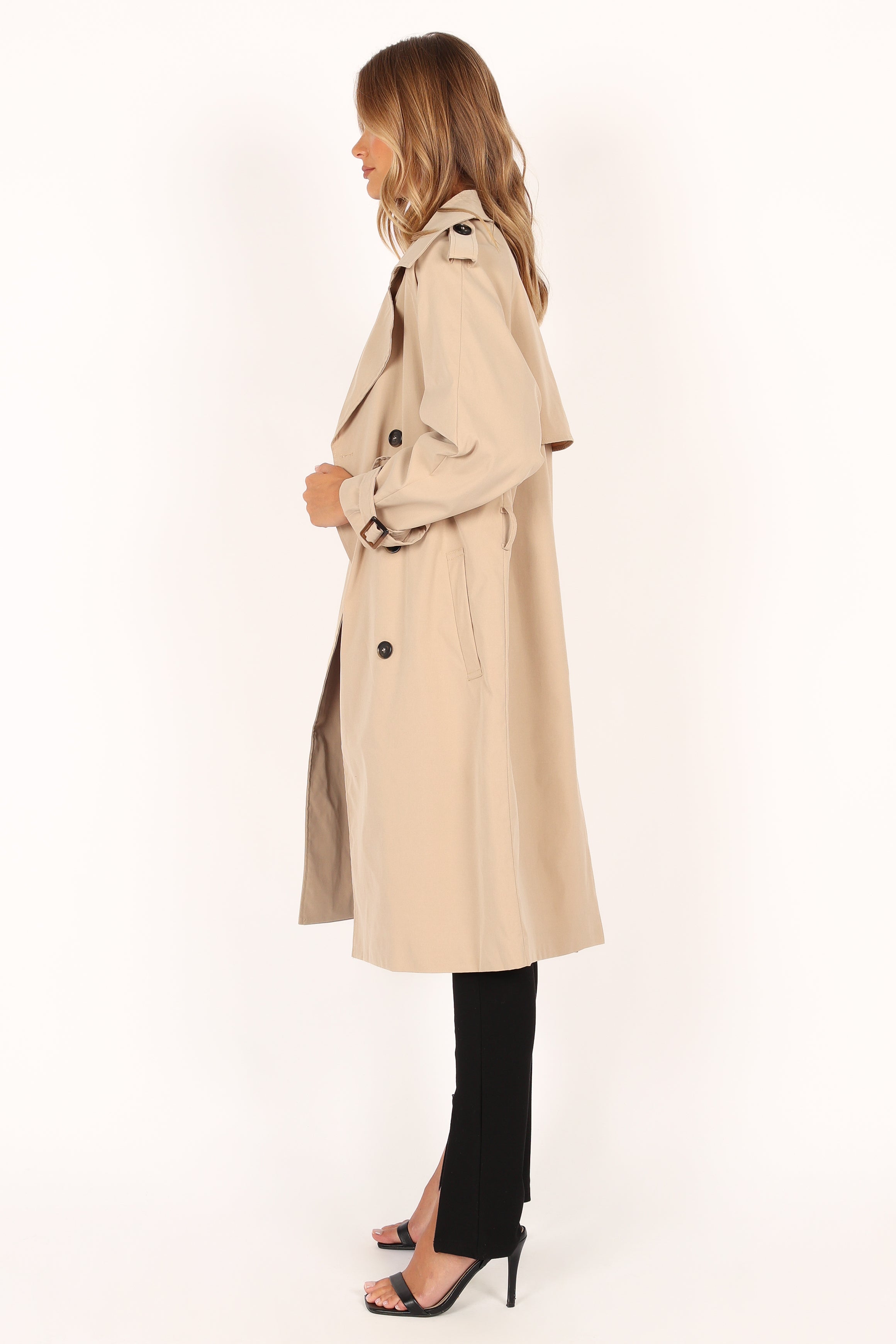 OUTERWEAR Trina Button Front Trench Coat - Beige