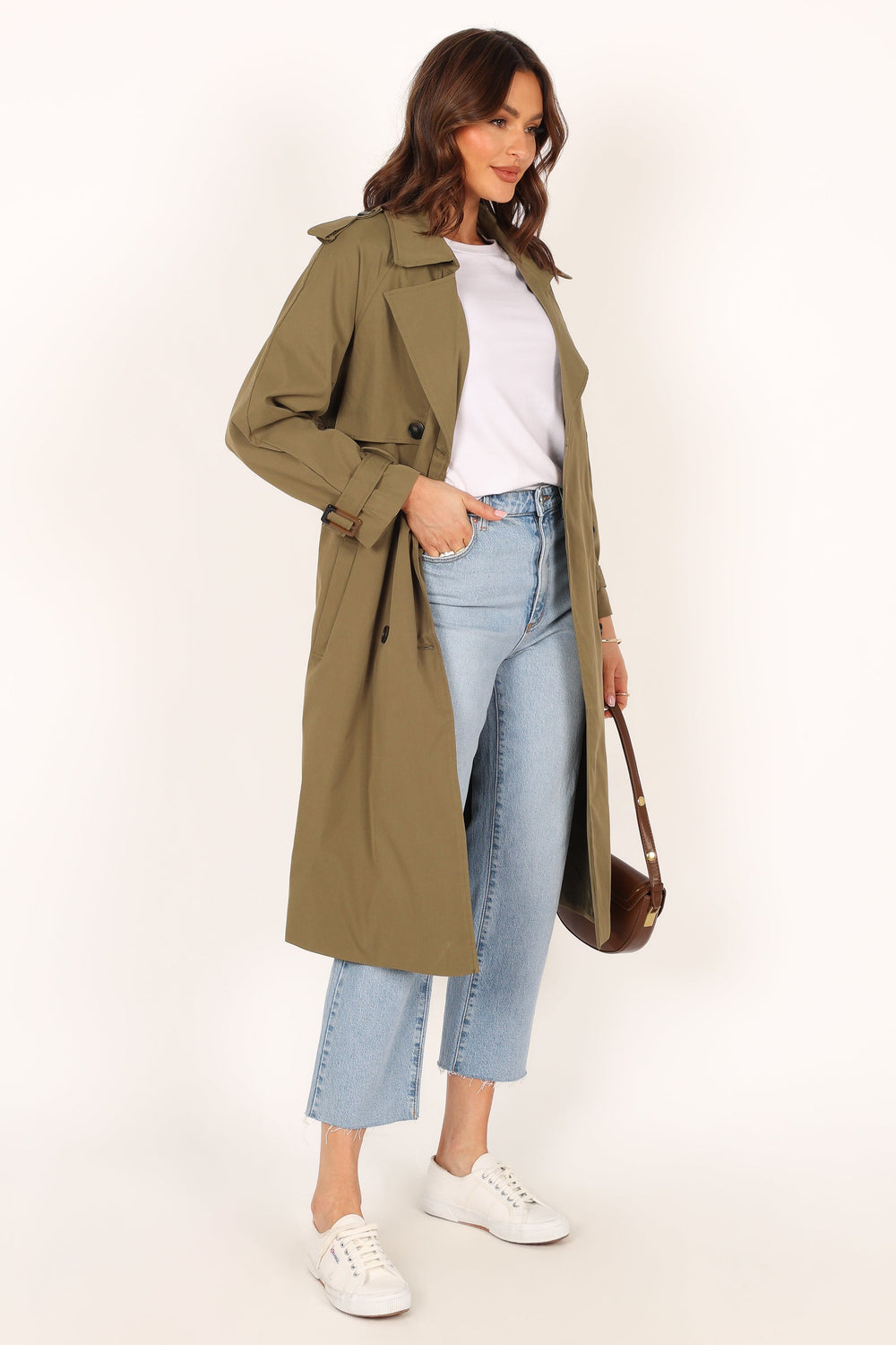 Outerwear @Trina Button Front Trench Coat - Olive