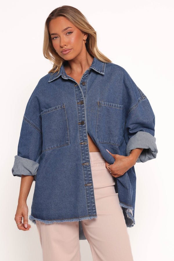 OUTERWEAR Twiggy Frayed Edge Denim Shacket - Denim