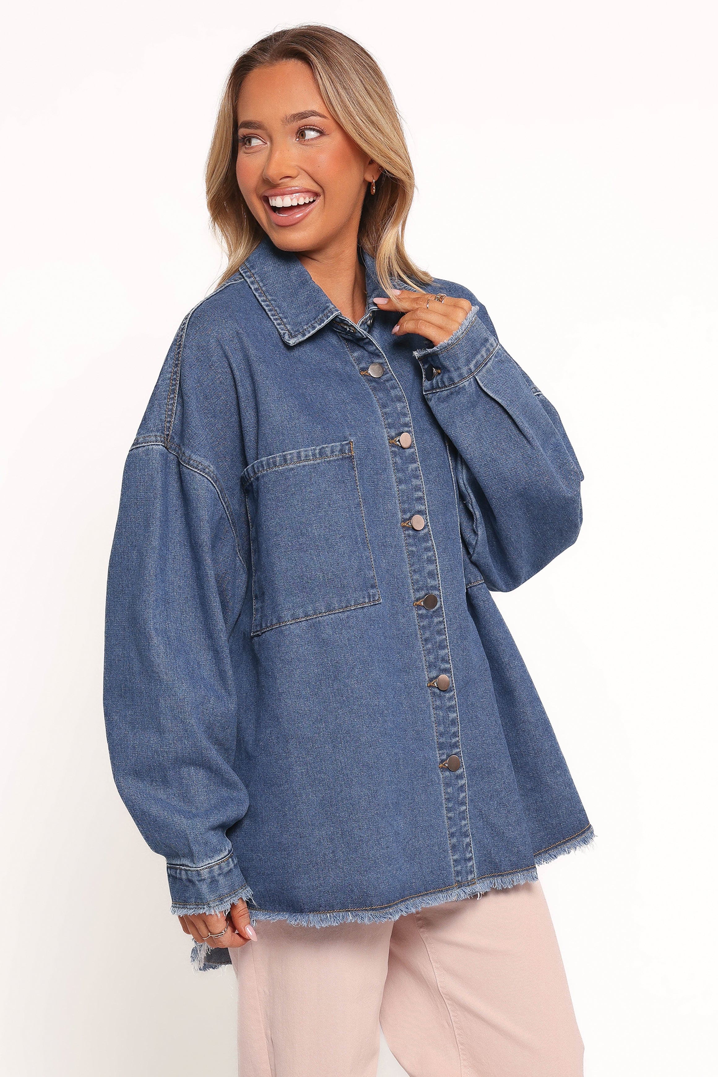 OUTERWEAR Twiggy Frayed Edge Denim Shacket - Denim
