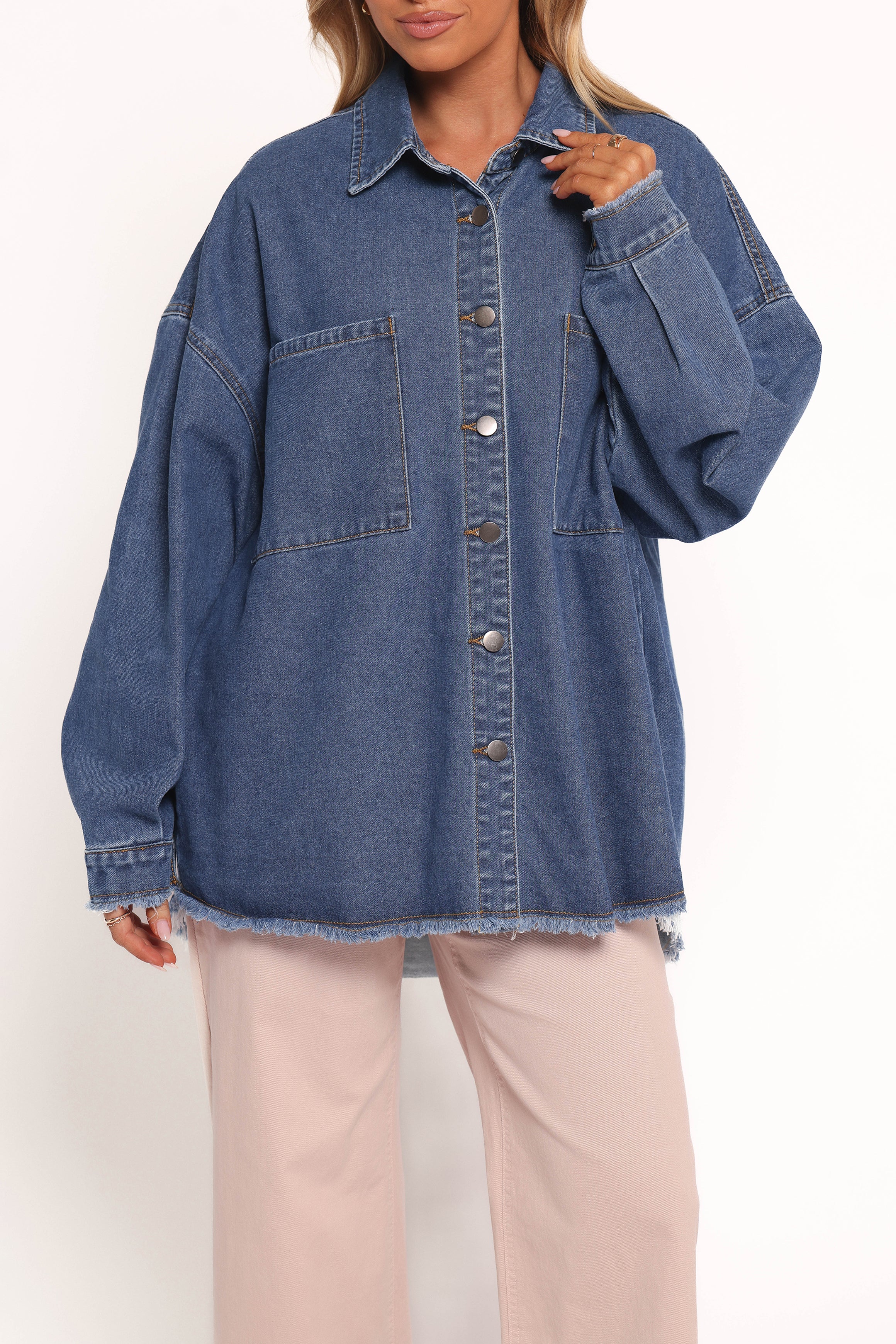 OUTERWEAR Twiggy Frayed Edge Denim Shacket - Denim