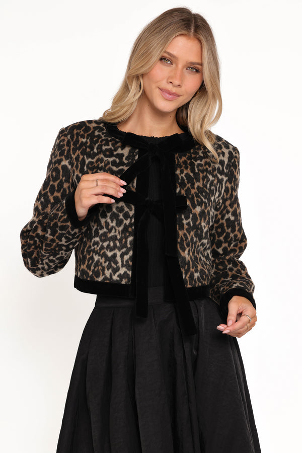 OUTERWEAR Vanna Tie Front Jacket - Leopard