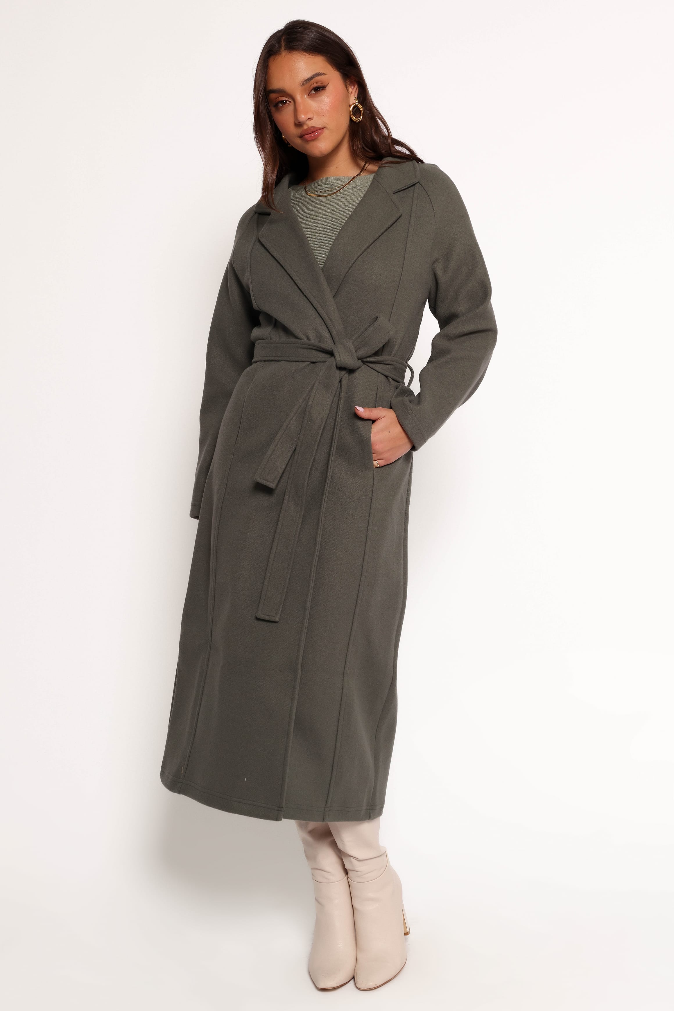 OUTERWEAR Violeta Tie Front Coat - Olive