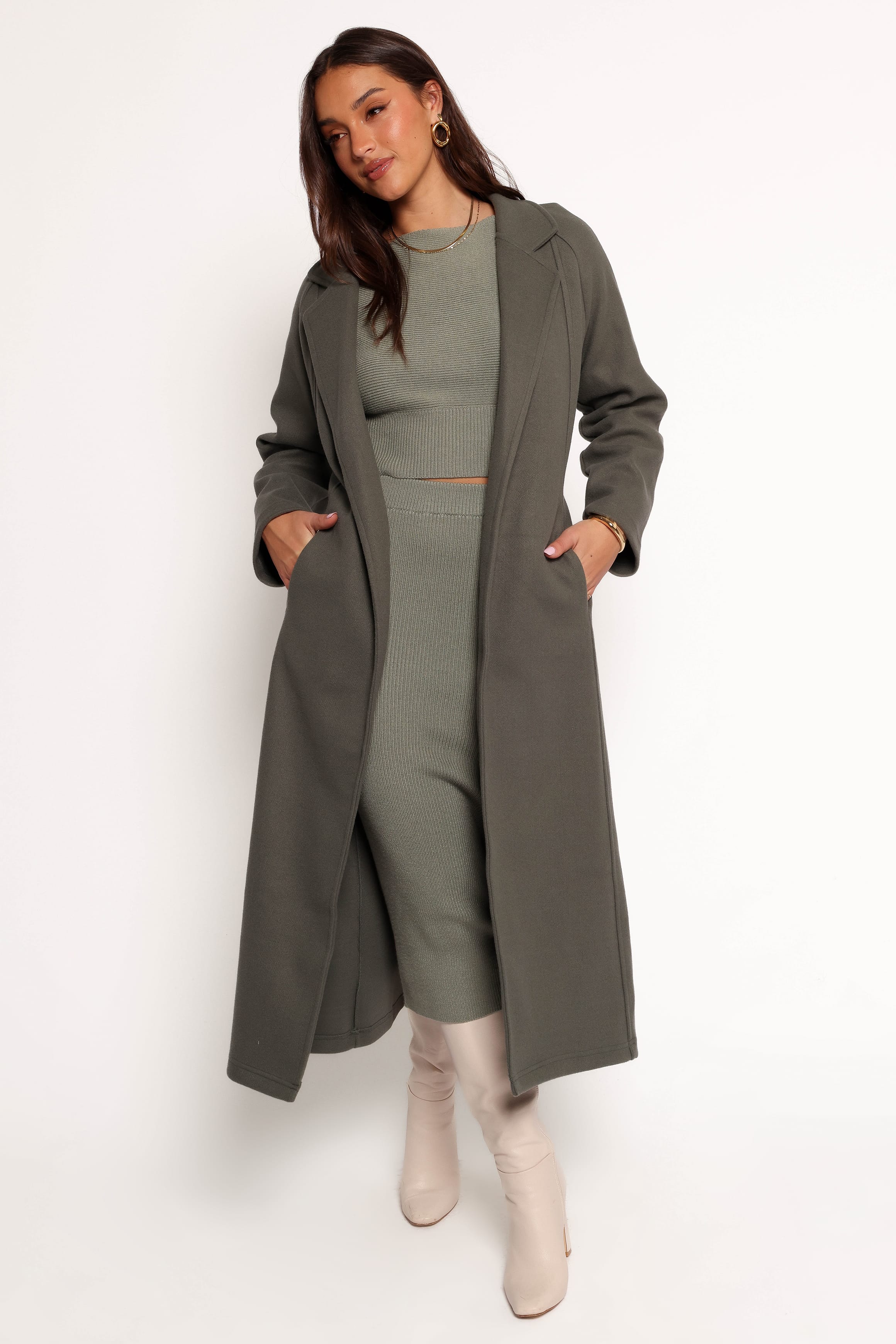 OUTERWEAR Violeta Tie Front Coat - Olive