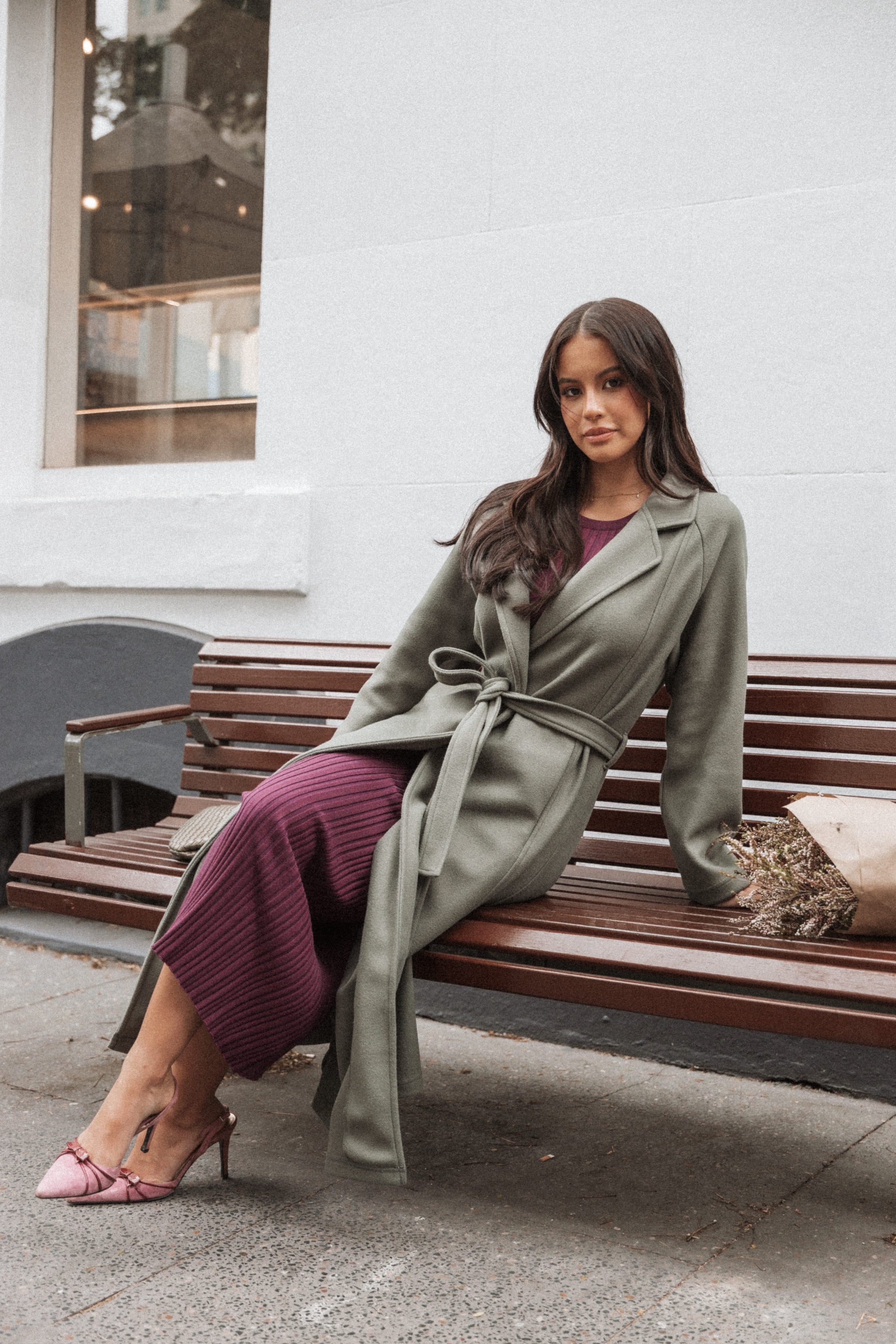 OUTERWEAR Violeta Tie Front Coat - Olive