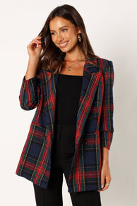 OUTERWEAR @Vivienne Plaid Blazer - Red/Navy Multi