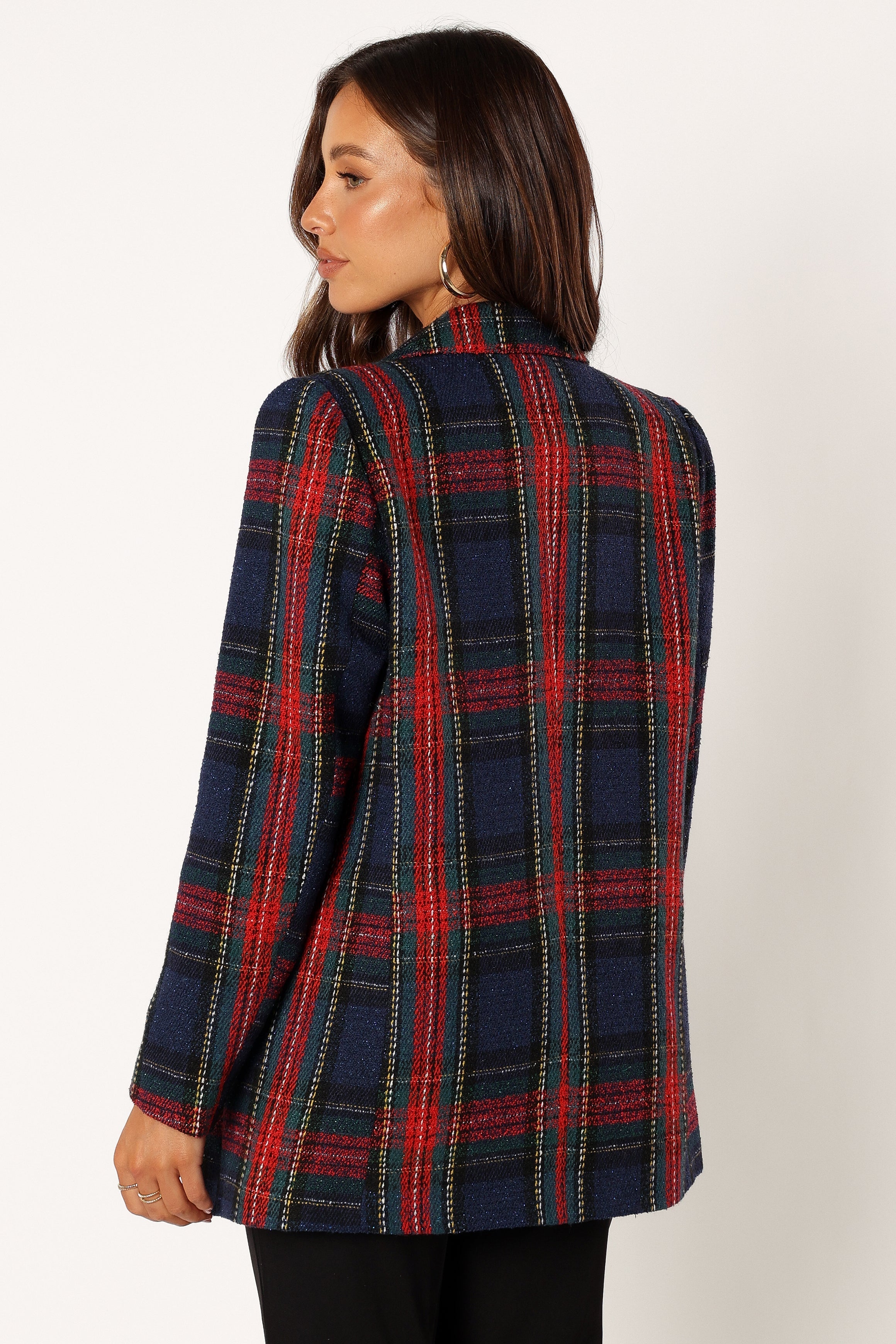 OUTERWEAR @Vivienne Plaid Blazer - Red/Navy Multi