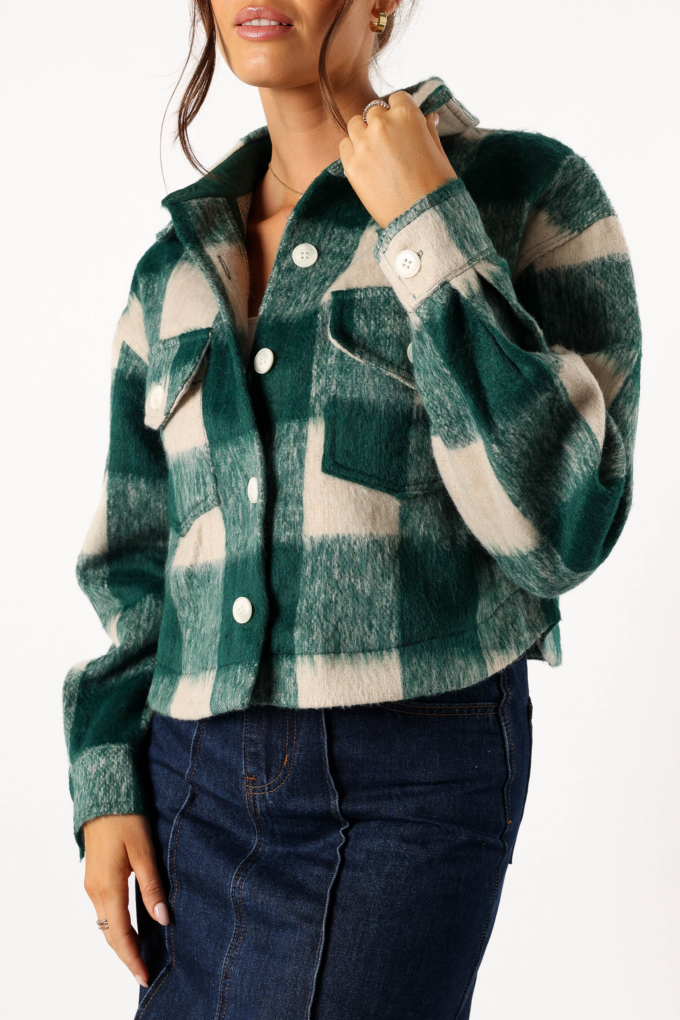 OUTERWEAR @Yara Plaid Sherpa Jacket - H Green