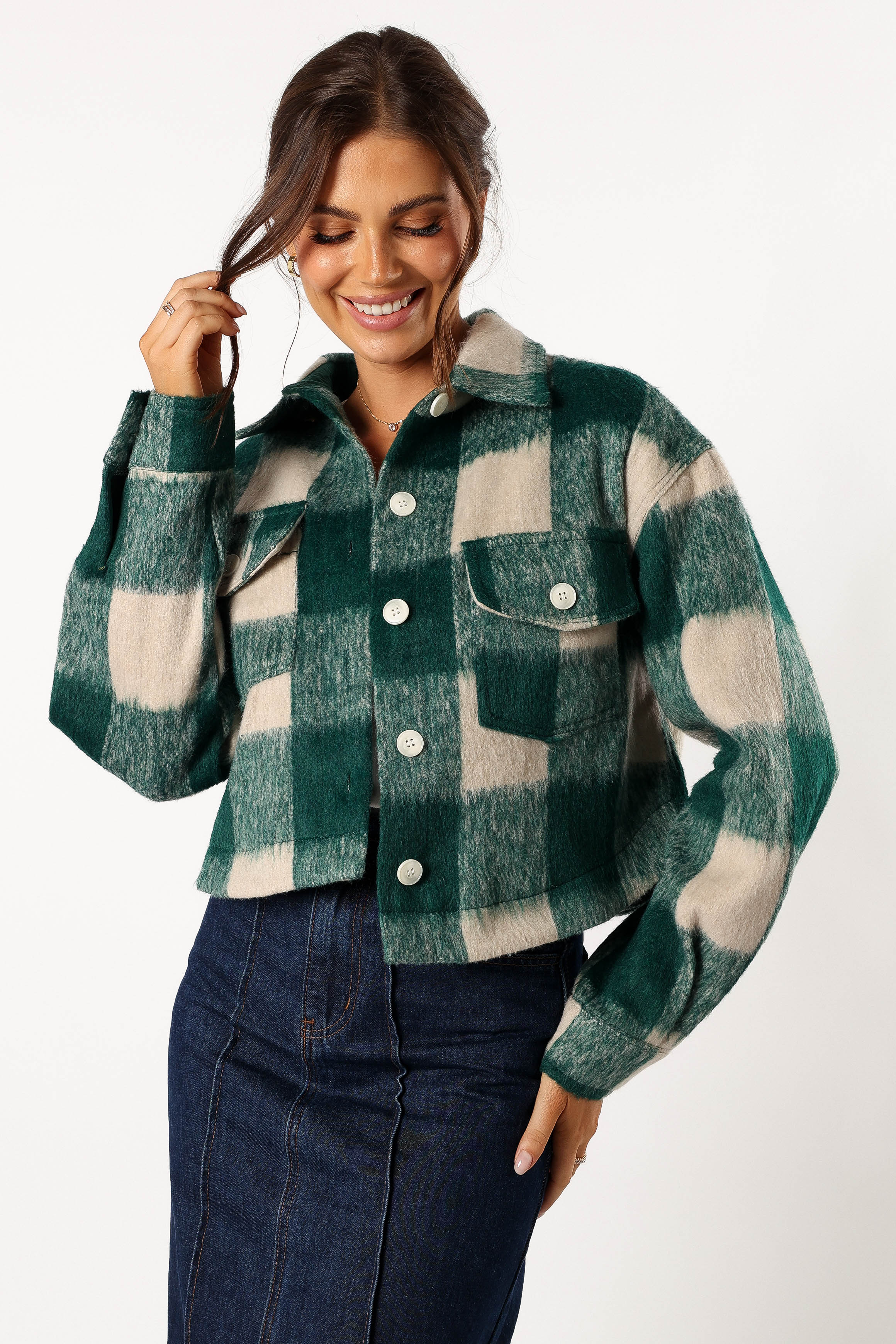 OUTERWEAR @Yara Plaid Sherpa Jacket - H Green