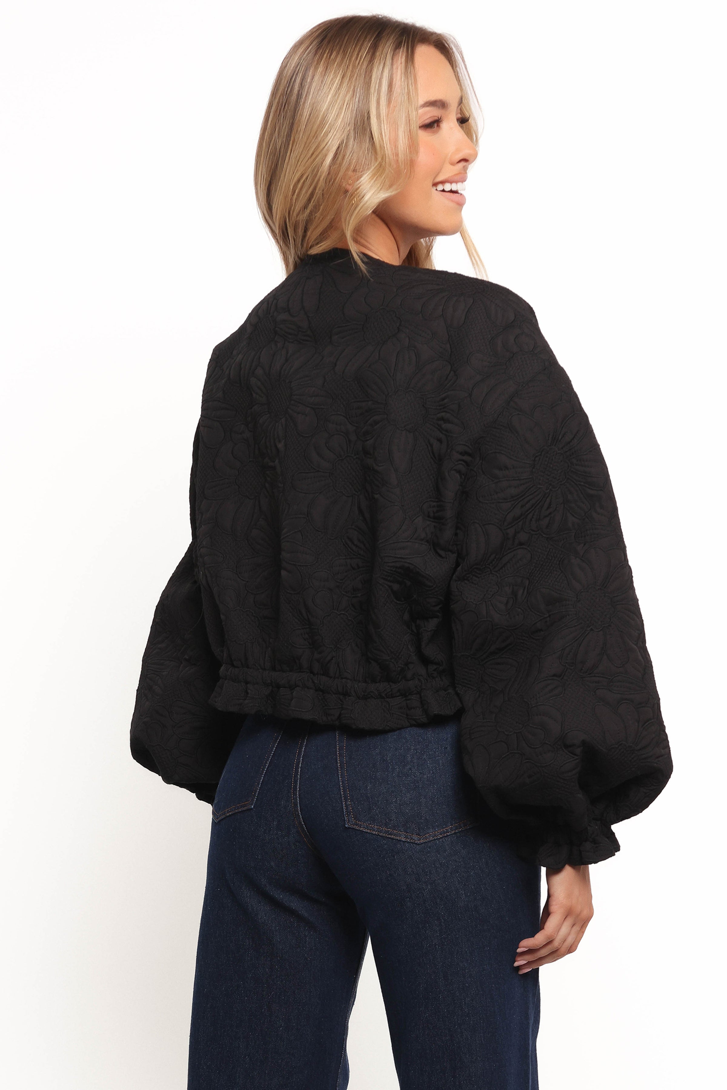OUTERWEAR Yuki Tonal Embroidered Flower Jacket - Black