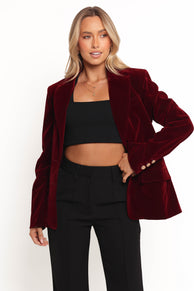 OUTERWEAR Zpya Single Button Velvet Blazer - Berry