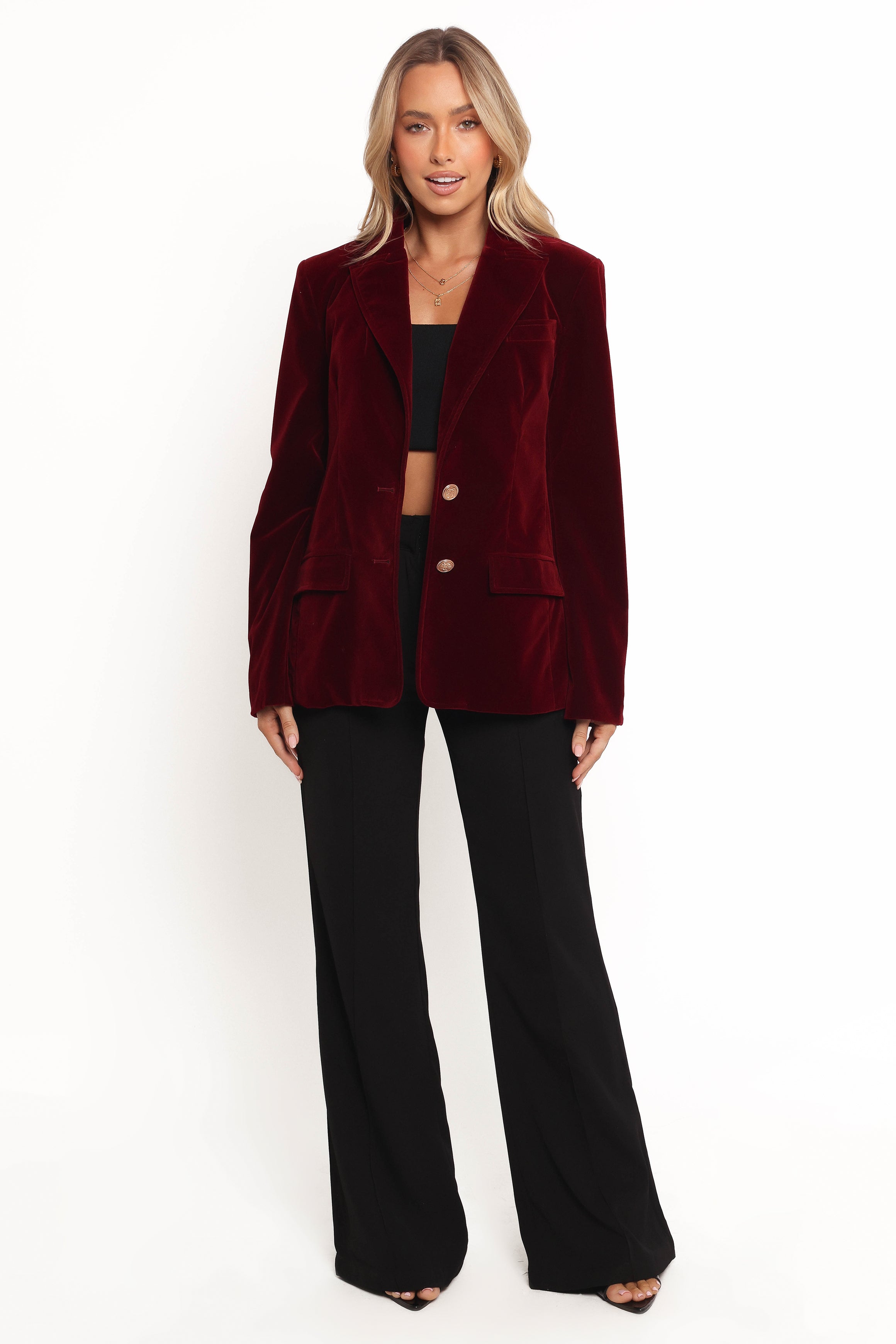 OUTERWEAR Zpya Single Button Velvet Blazer - Berry