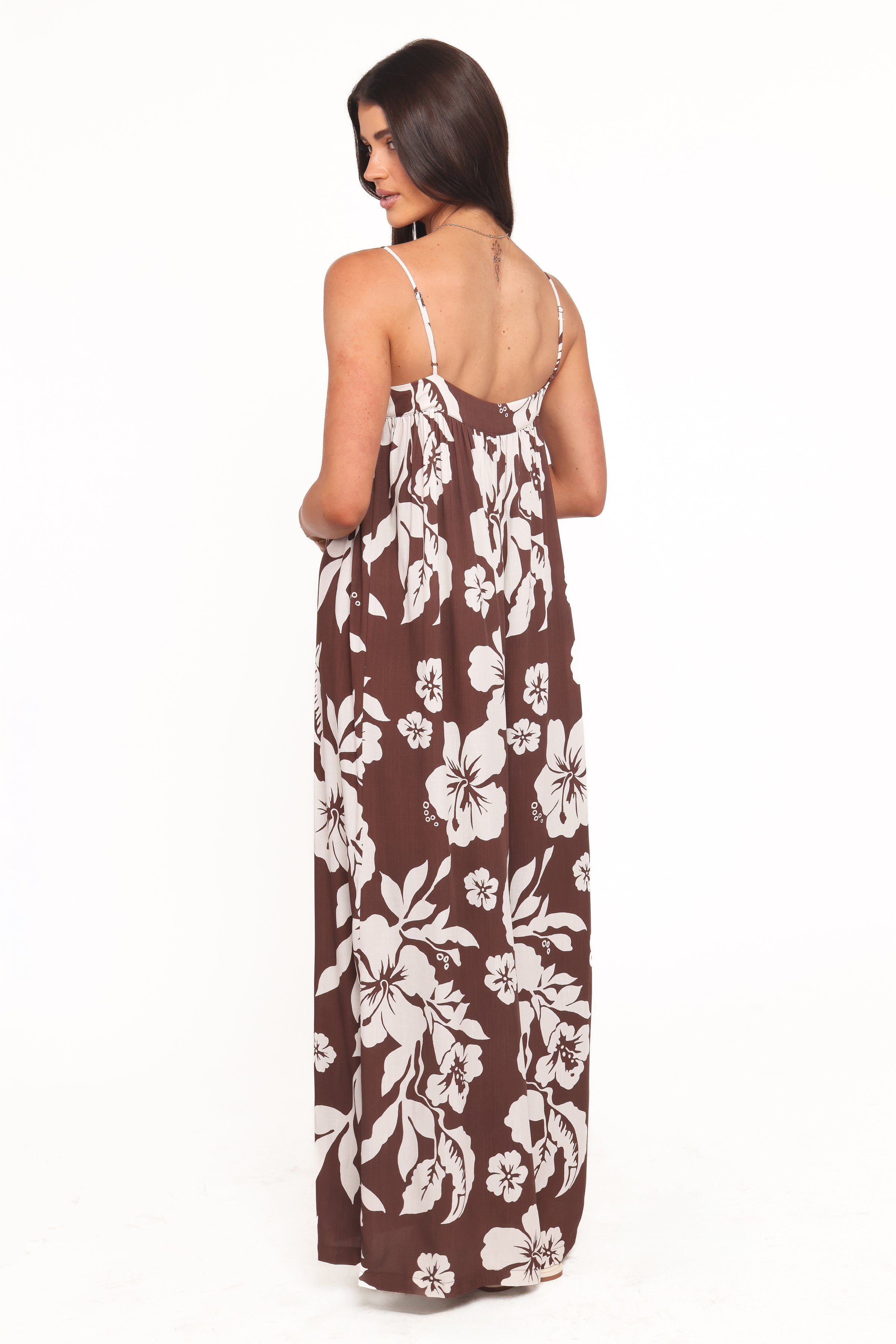 PLAYSUITS Abegail Flowy Jumpsuit - Brown Hibiscus