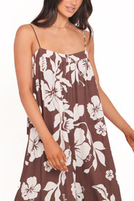 PLAYSUITS Abegail Flowy Jumpsuit - Brown Hibiscus