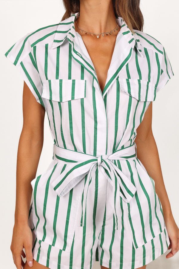 PLAYSUITS Addie Tie Waist Playsuit - White/Green