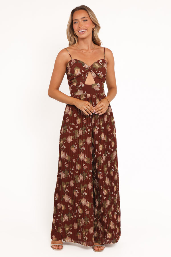 PLAYSUITS Alice Wide Leg Jumpsuit - Brown Floral