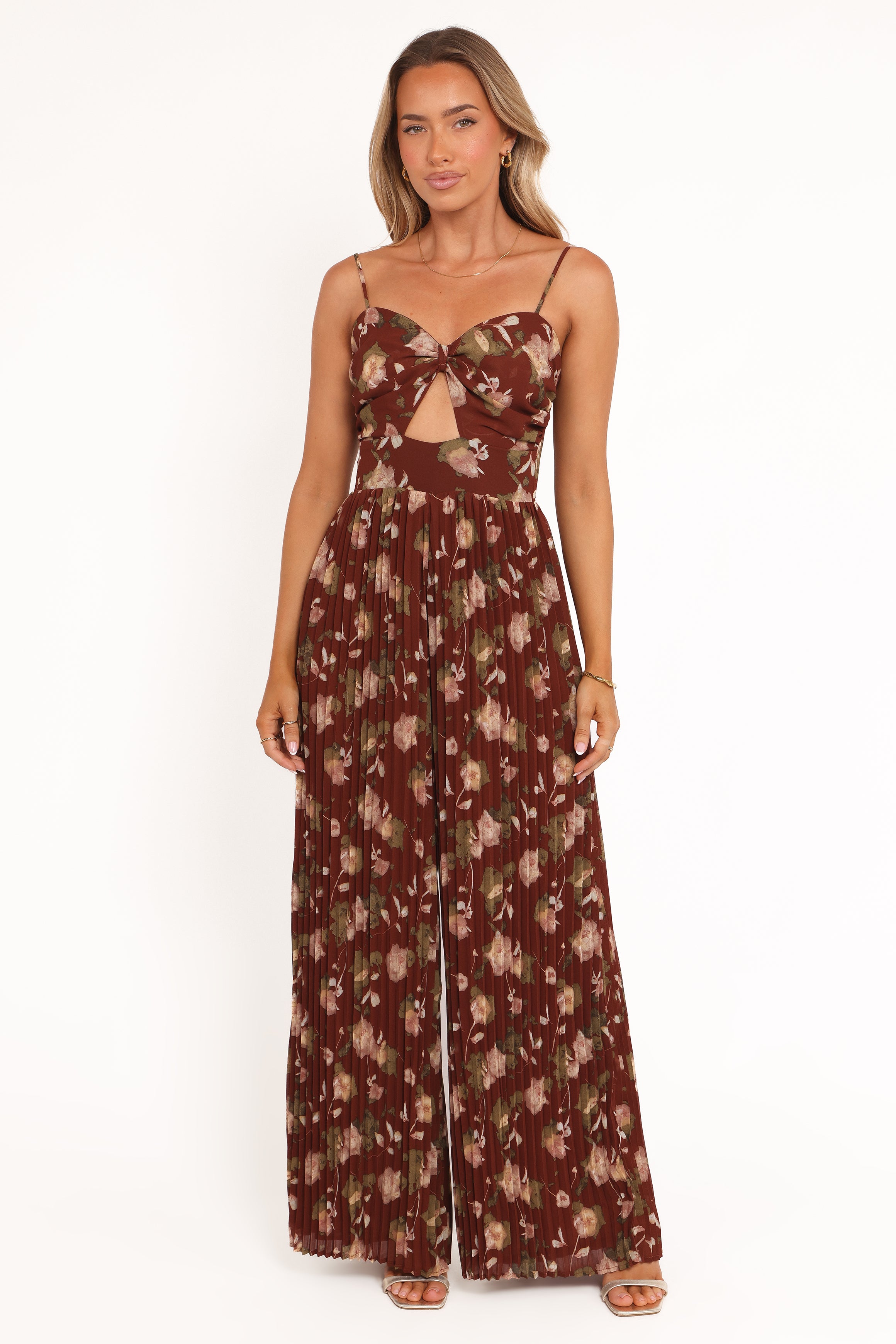 PLAYSUITS Alice Wide Leg Jumpsuit - Brown Floral