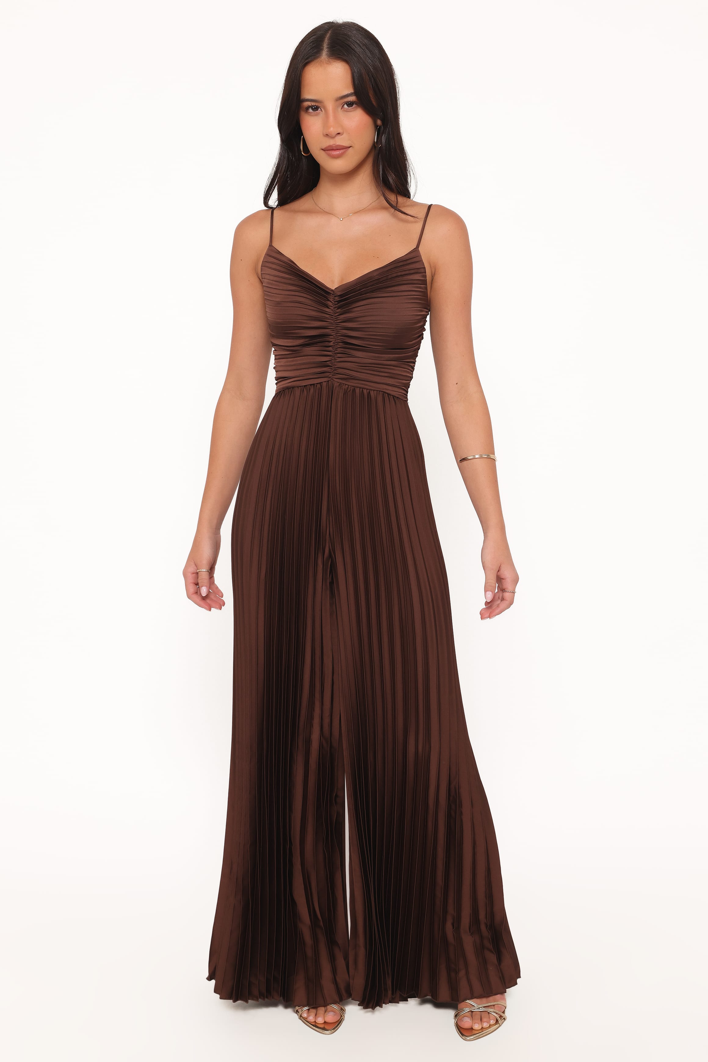 PLAYSUITS Angelique Pleated Jumpsuit - Chocolate Brown