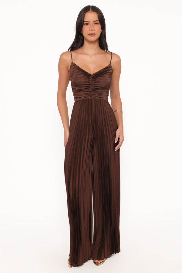 PLAYSUITS Angelique Pleated Jumpsuit - Chocolate Brown