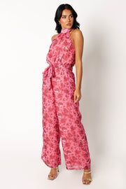 PLAYSUITS @Arielle Halter Jumpsuit - Pink Floral