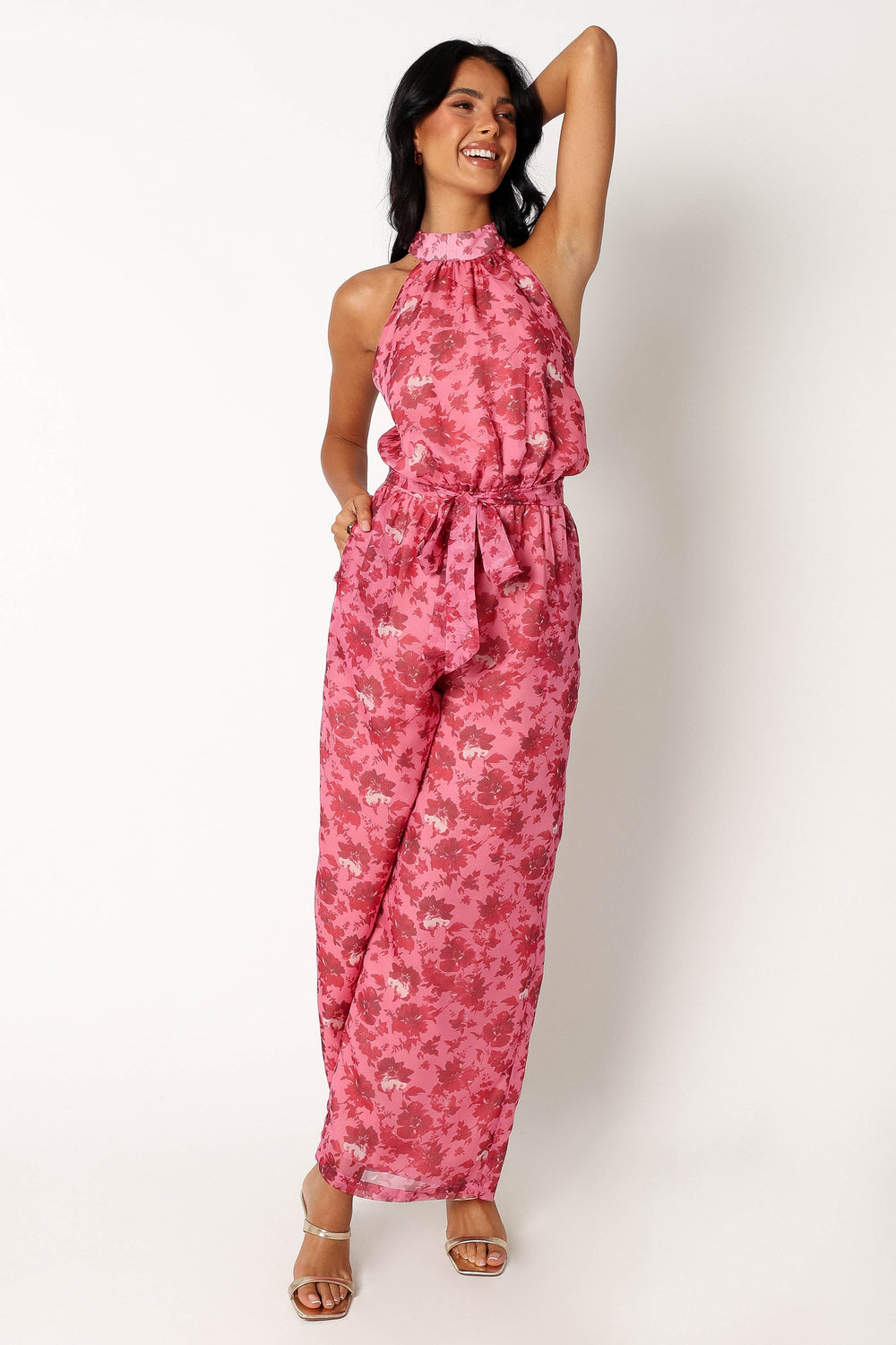 PLAYSUITS @Arielle Halter Jumpsuit - Pink Floral