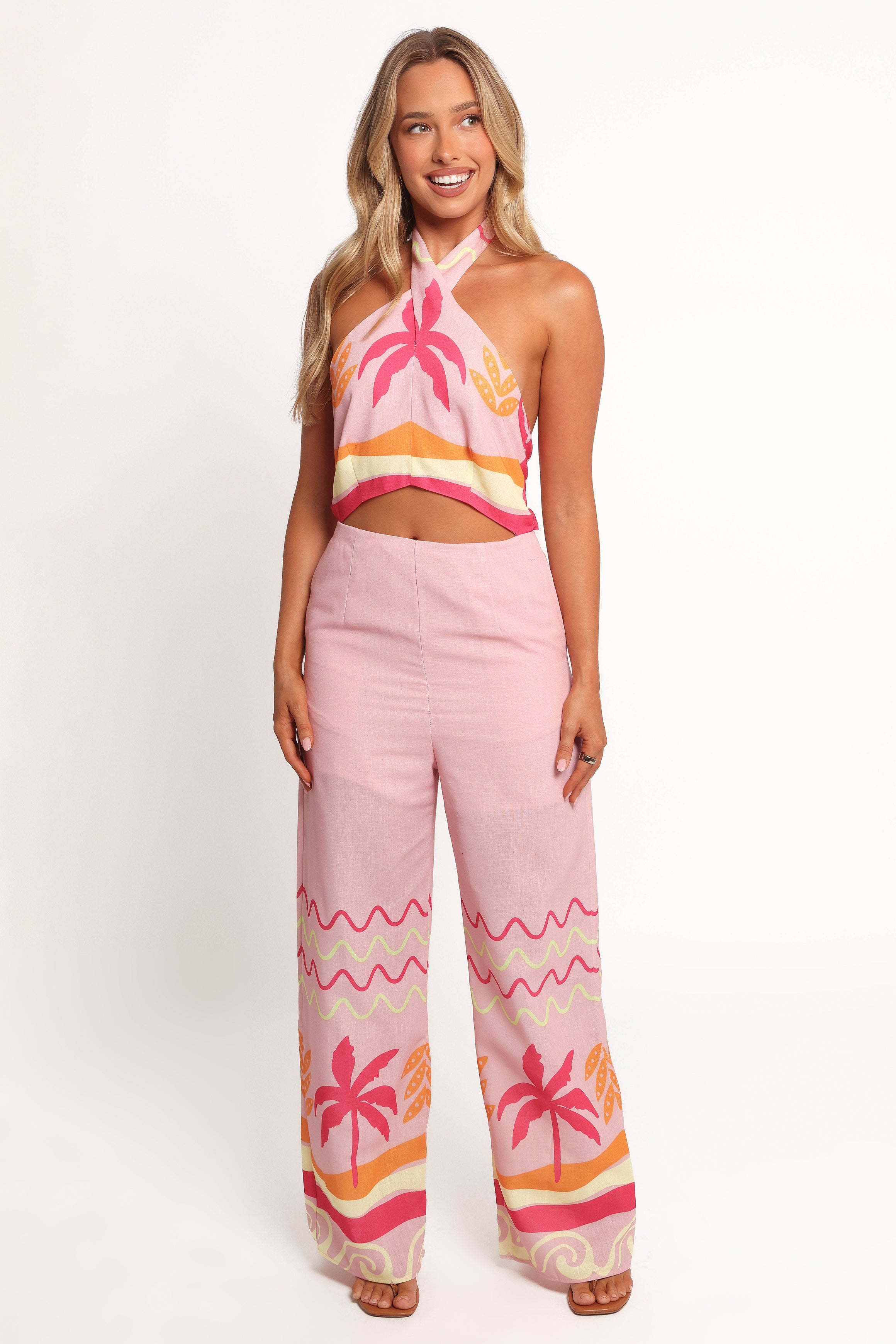 PLAYSUITS Aryn Halterneck Jumpsuit - Pink Palm