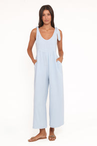 PLAYSUITS Ayla Linen Jumpsuit - Light Blue