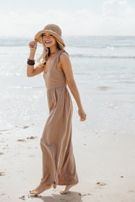 PLAYSUITS Ayla Linen Jumpsuit - Mocha