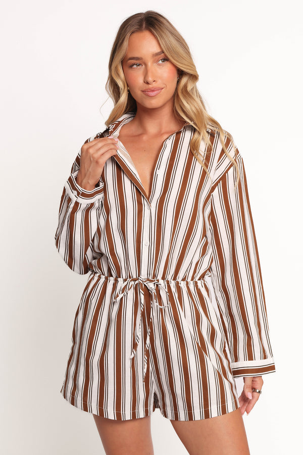 PLAYSUITS Beau Long Sleeve Playsuit - Chocolate Stripe