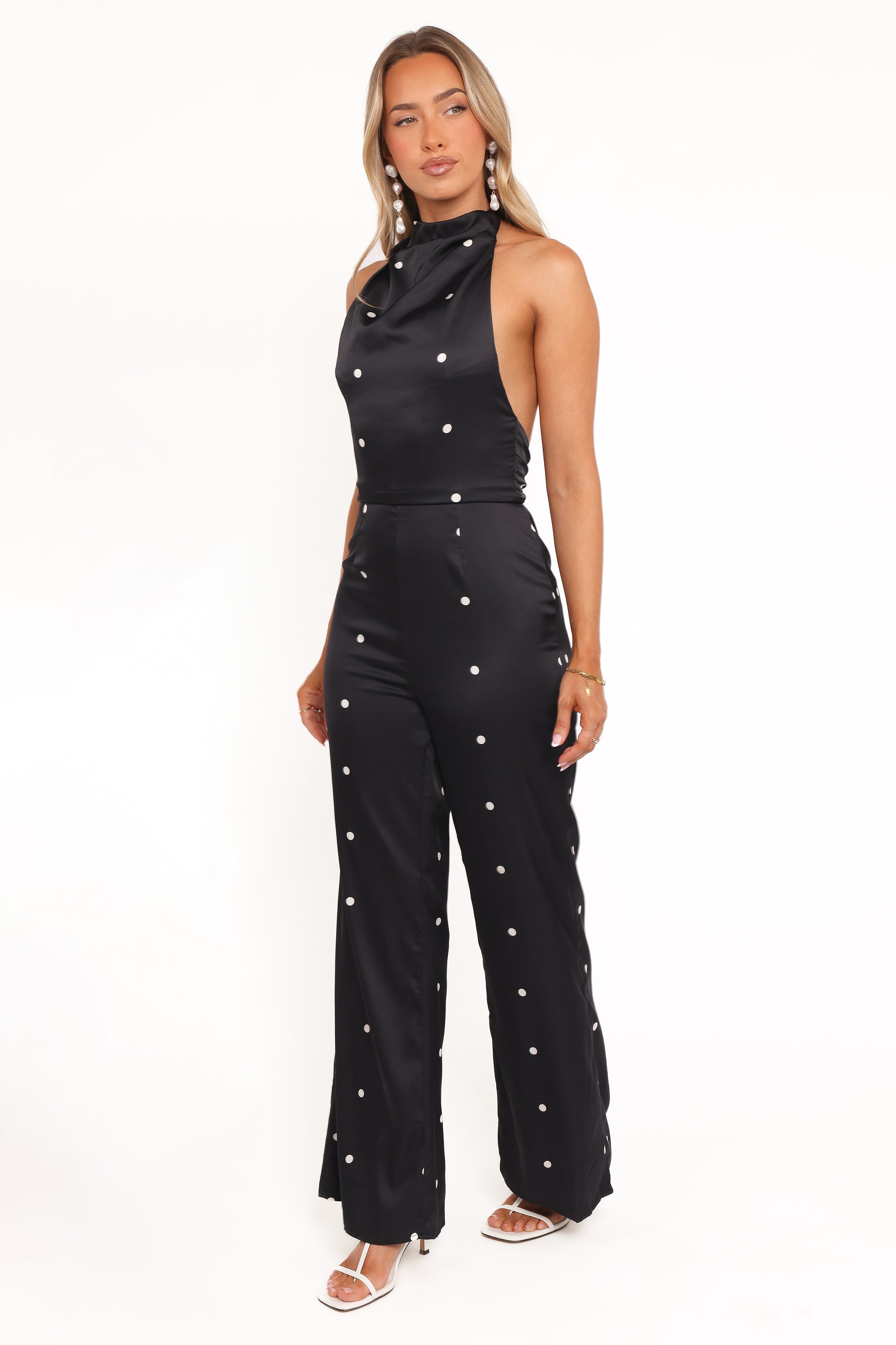 PLAYSUITS Bentley Halterneck Jumpsuit - Black Polka Dot