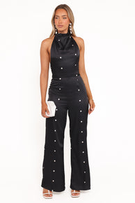 PLAYSUITS Bentley Halterneck Jumpsuit - Black Polka Dot