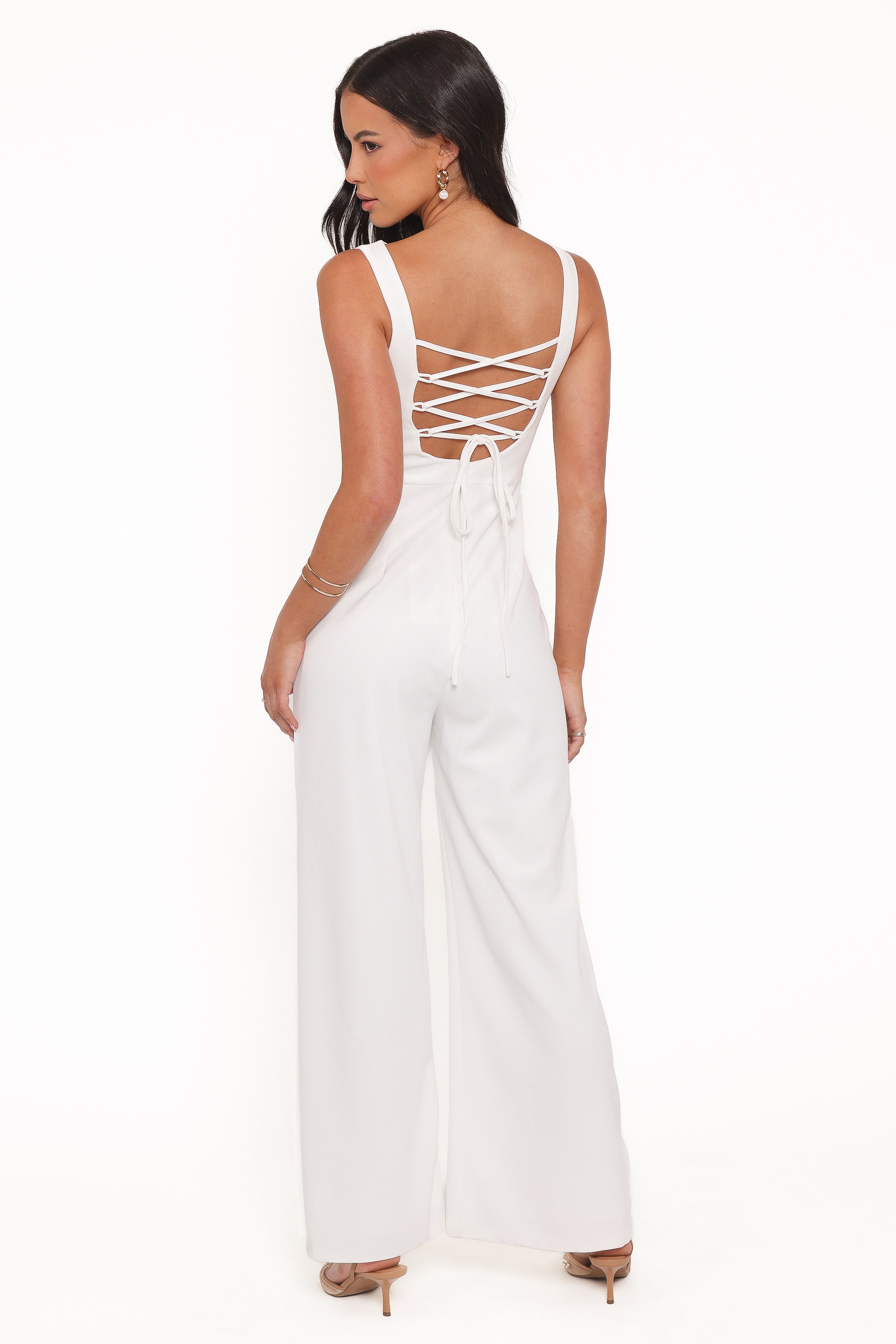 PLAYSUITS Brenda Lace Back Jumpsuit - White