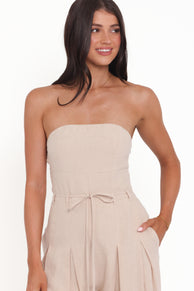 PLAYSUITS @Calliope Tie Waist Jumpsuit - Wheat