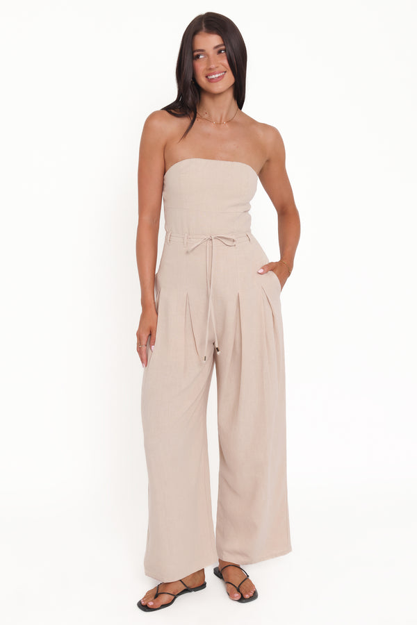 PLAYSUITS @Calliope Tie Waist Jumpsuit - Wheat