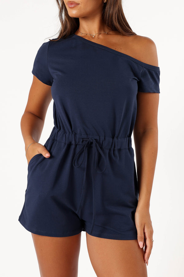 PLAYSUITS @Cecilia Off Shoulder Playsuit - Navy