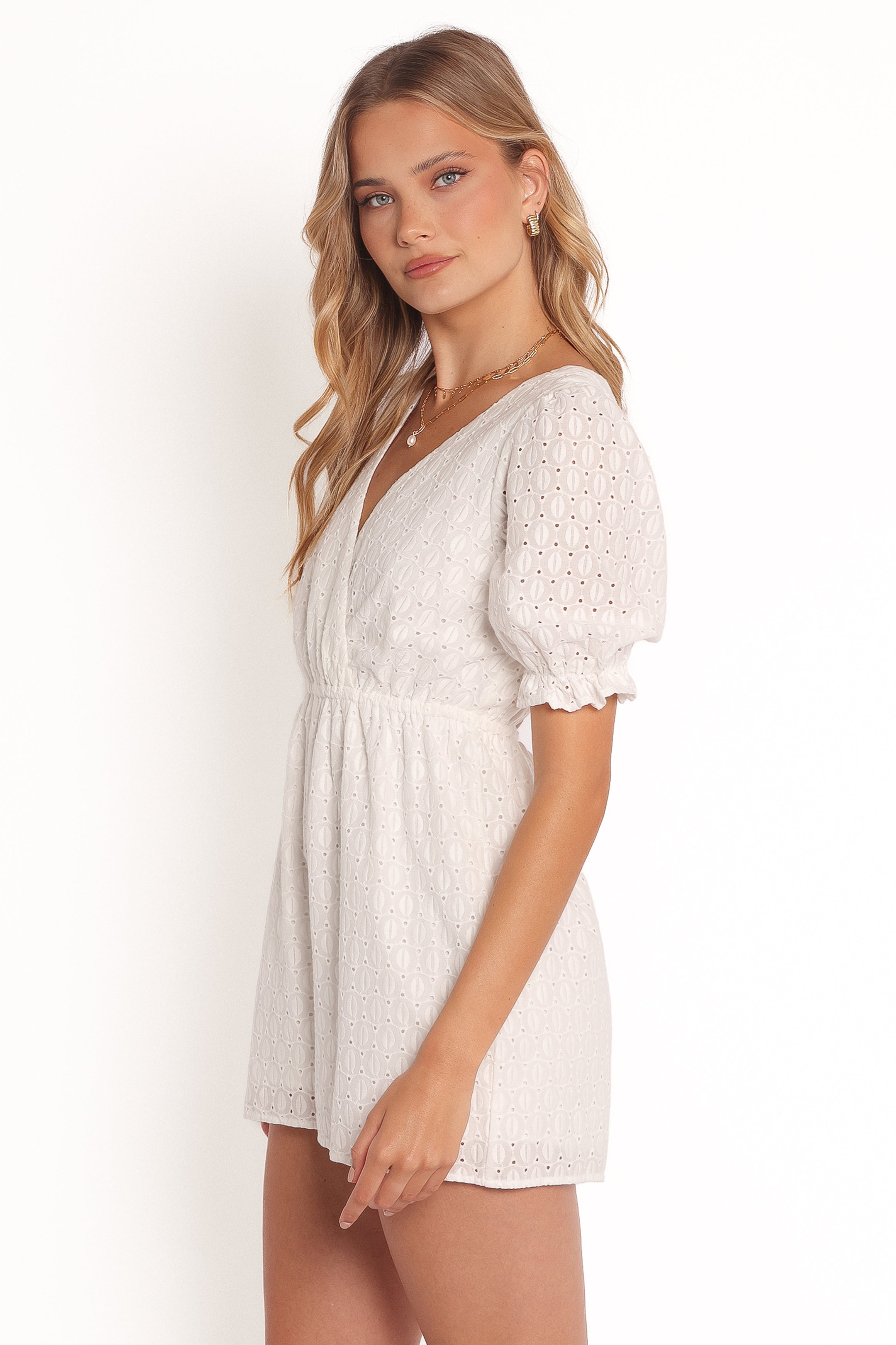 PLAYSUITS Charlsie Puff Sleeve Playsuit - White