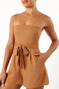 PLAYSUITS @Christie Strapless Playsuit - Tan