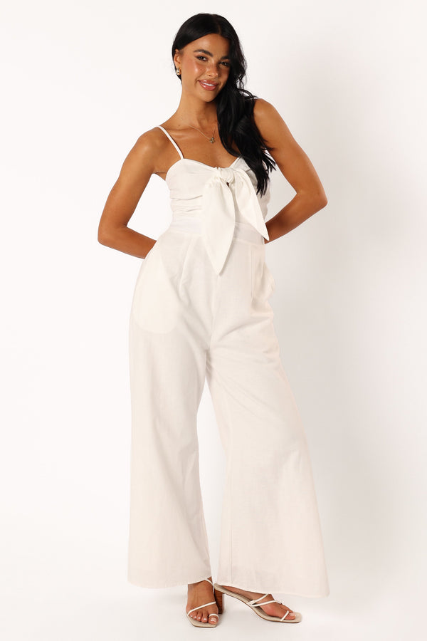 PLAYSUITS @Christina Linen Jumpsuit - White