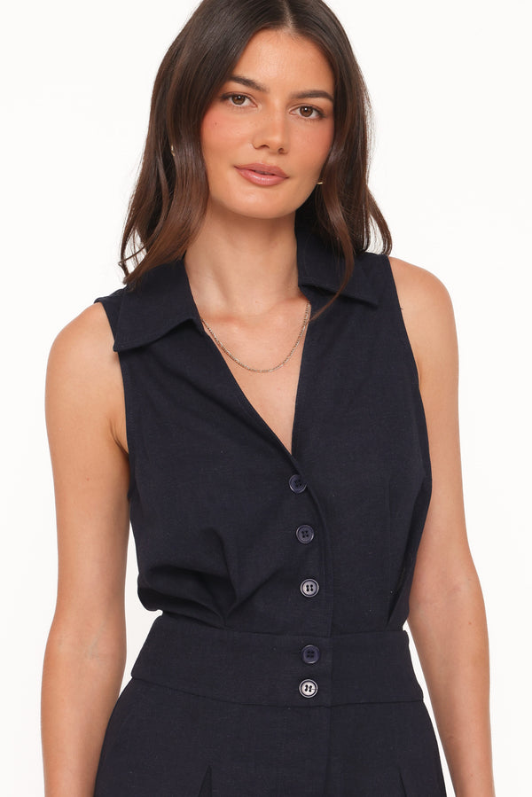PLAYSUITS Claudia Collared Romper - Navy