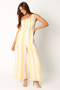 PLAYSUITS @Coco One Shoulder Jumpsuit - Yellow Stripe