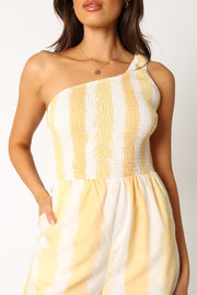 PLAYSUITS @Coco One Shoulder Jumpsuit - Yellow Stripe
