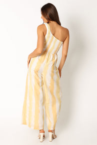 PLAYSUITS @Coco One Shoulder Jumpsuit - Yellow Stripe